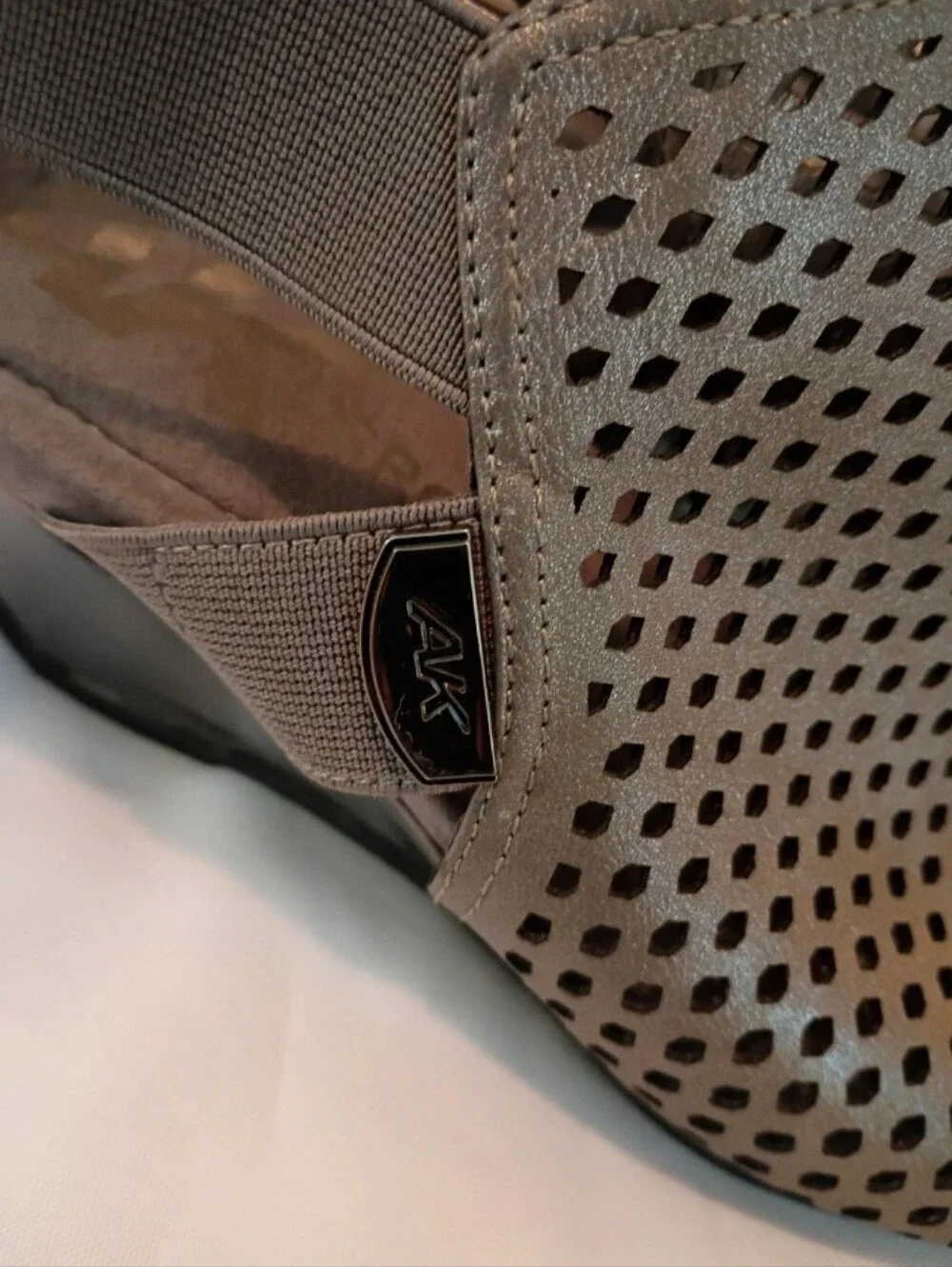 Anne Klein Sport Channyngp Pewter Perforated Wedge Sandals open toe slingbacks